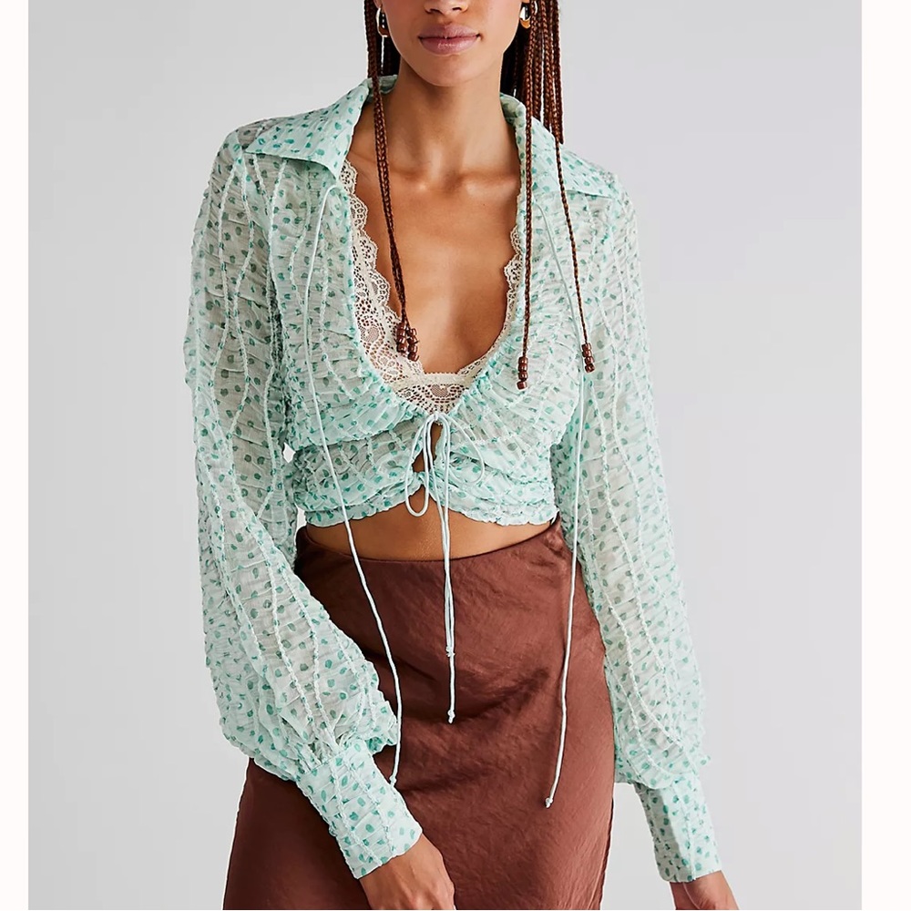 🍋NWOT For Love and Lemons Drea sheer Keyhole Adjustable Crop top 🍋